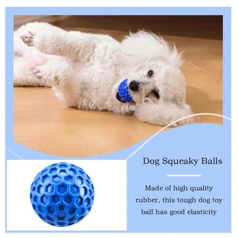 Hexa Bite Squeaky Chew Interactive Dog Toys Ball – Honeycomb Dental Cleaning Texture with Squeak & Bounce for Puppy Playtime