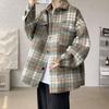 Hong Kong Retro Plaid Woolen Student Jacket: Loose Fit, Versatile Men's Long-Sleeve Top