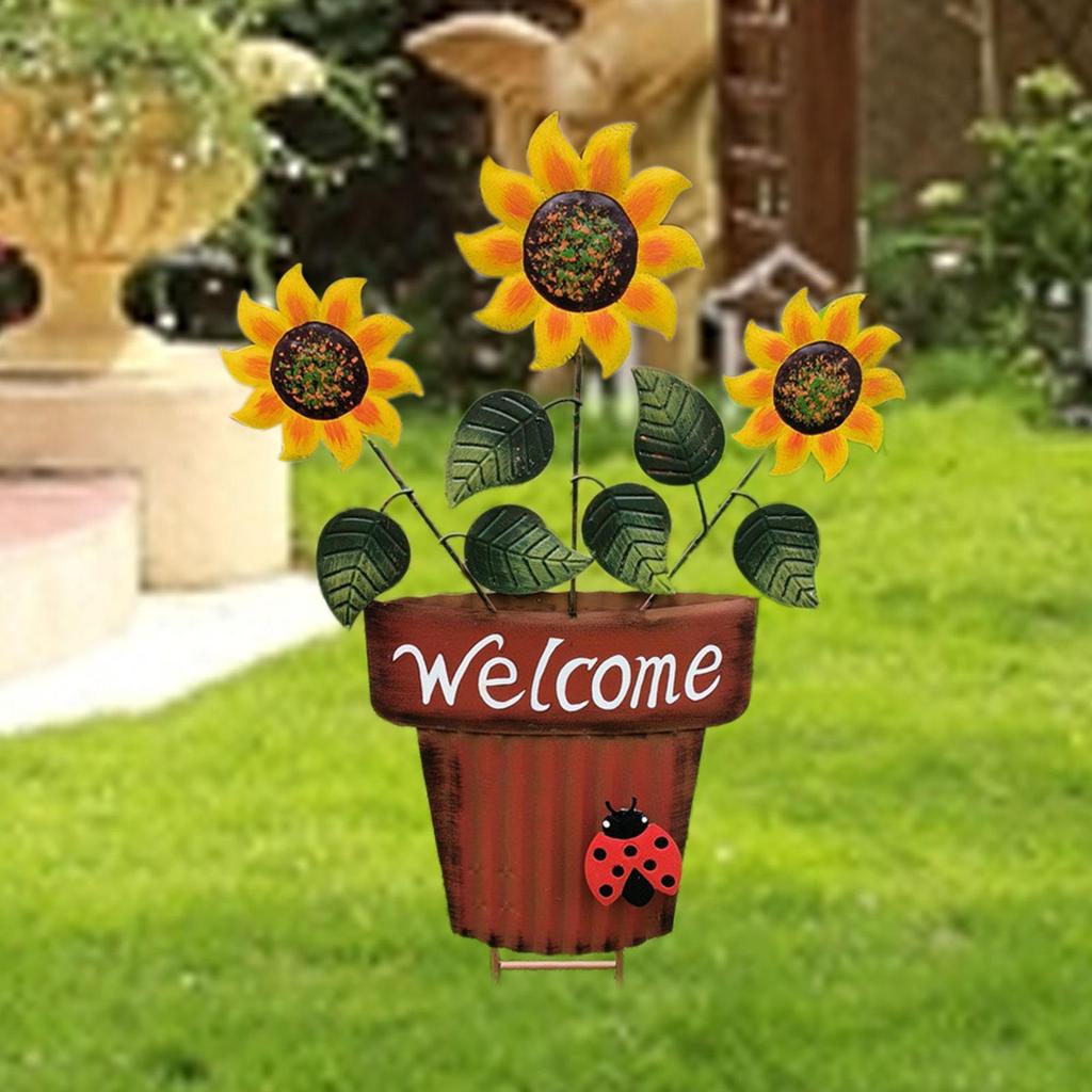 Flower Pot Garden Stake 2D Decor Sturdy Decoration for Lawn Landscape Patio