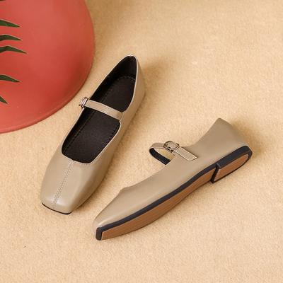 Flat Shoes for Women's New with A Flat Buckle and Shallow Mouth Single Shoe French Retro Square Toe Mary Jane Womens Shoes Flats