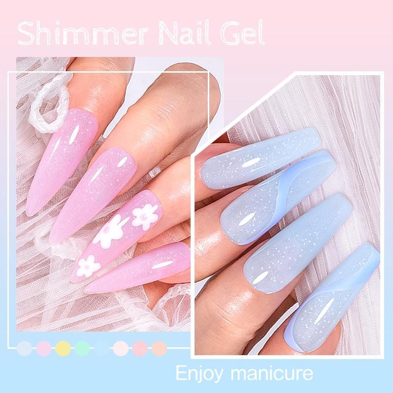 MEET ACROSS 8ml Shimmer Nail Gel Nude Pink Blue Glitter Sequins Rainbow Shimmer Glitter Gel Nail Polish Soak Off UV Gel Varnish