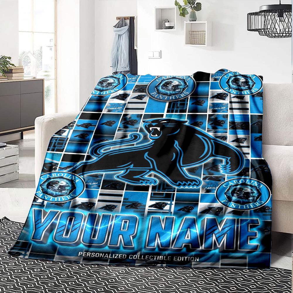 Name Custom Carolina Panthers Logo Print Flannel Blanket High Quality Warm Comfortable Cover for All Seasons Perfect for Gifts Home Decor
