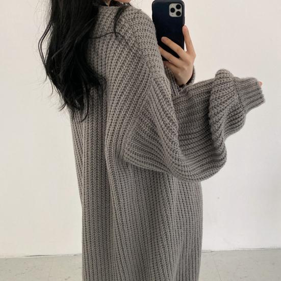 Women Knitted Sweater Coat V-Neck Long Sleeve Open Front Solid