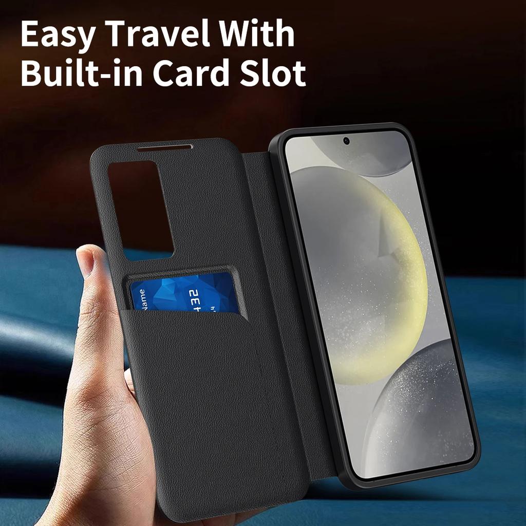 For Samsung Galaxy S25 S23 S24 S26 Ultra A57 A37 Case Original PU Leather Card Pocke Flip Smart Display Transparent Window Cover
