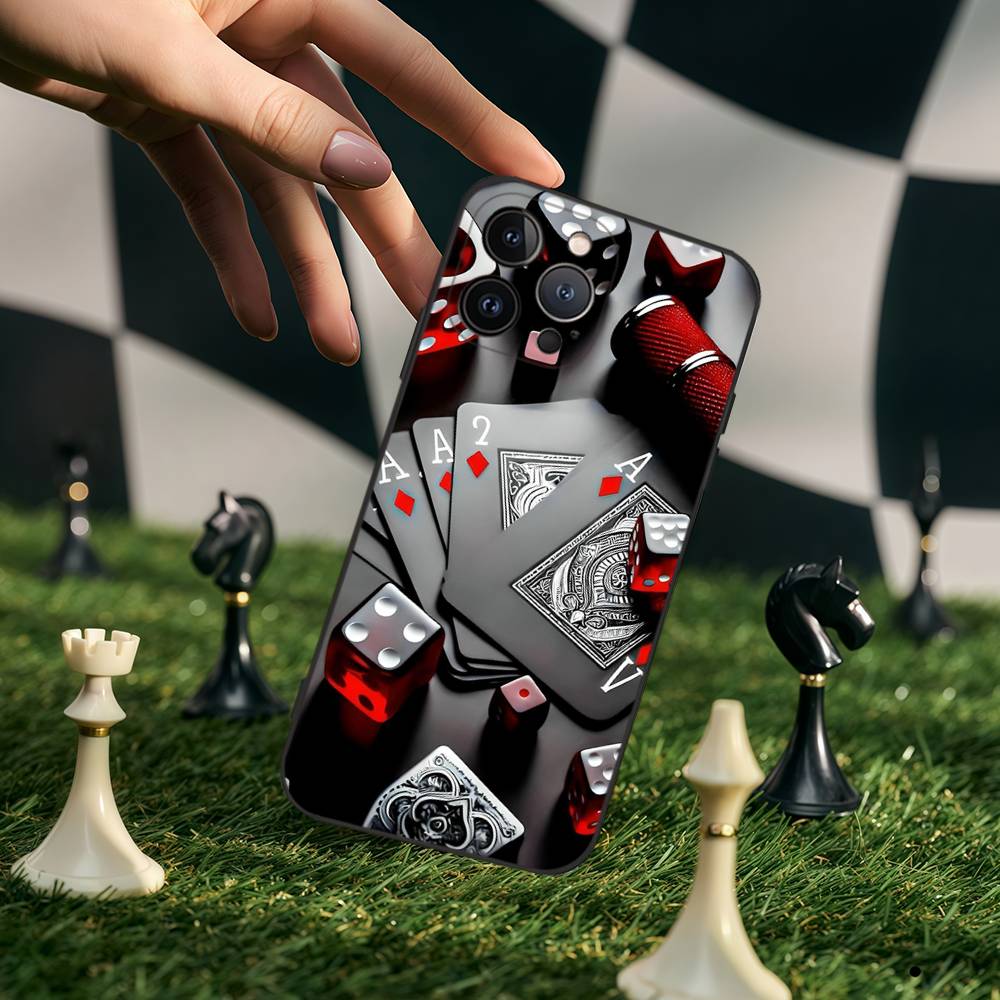 Playing Cards Phone Case For IPhone 17,16,15,14,13,12,11,Pro,Max,Plus,Soft Silicone Black Case