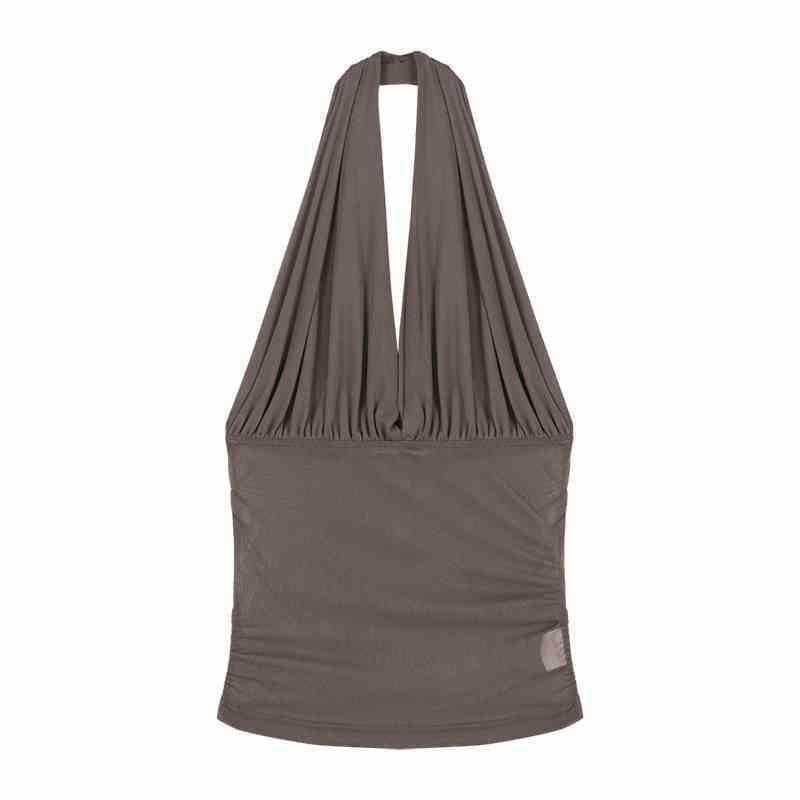 Sexy Neckholder Tüll V-Ausschnitt Tanktop für Damen Stilvolles Schlankmachendes Cropped Top für den Herbst