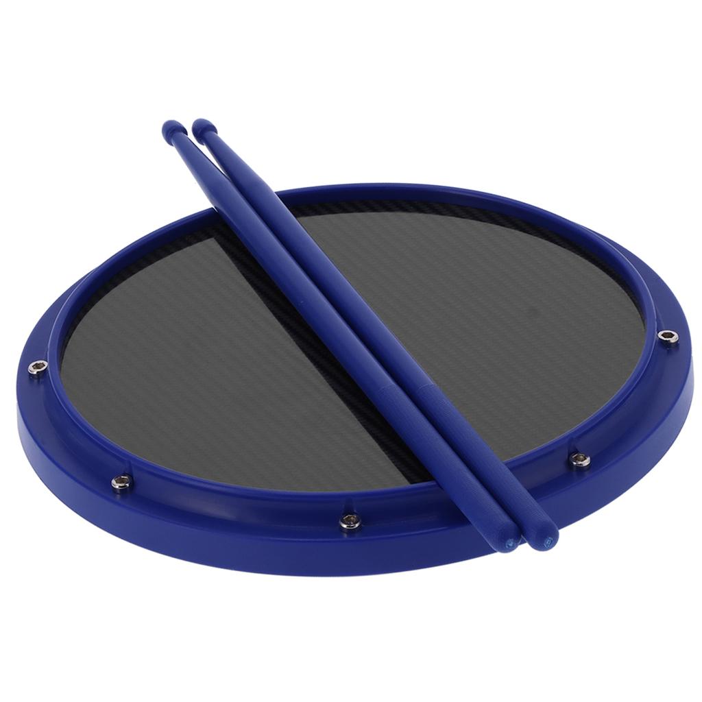 12in Drum Pad Percussion Training Carbon Fiber NonSlip ShockAbsorbent Mat with Drumsticks(Blue )