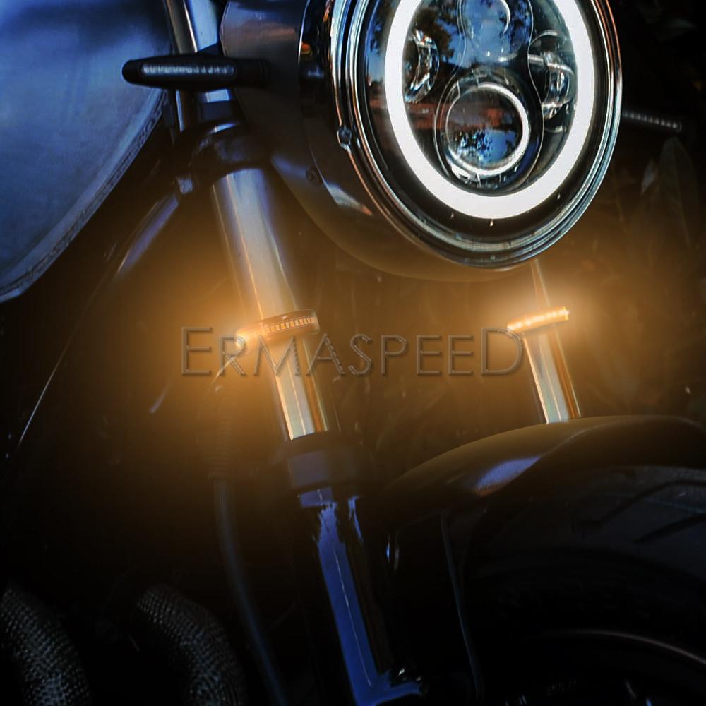 1/2PCS Flexible Flowing LED Motorcycle Turn Signal Light Strip White&Amber Motorbike Front Fork Running Lights Waterproof