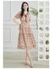 Summer Fashion V-neck Short-sleeved Long Dress with Temperament for Aging Women