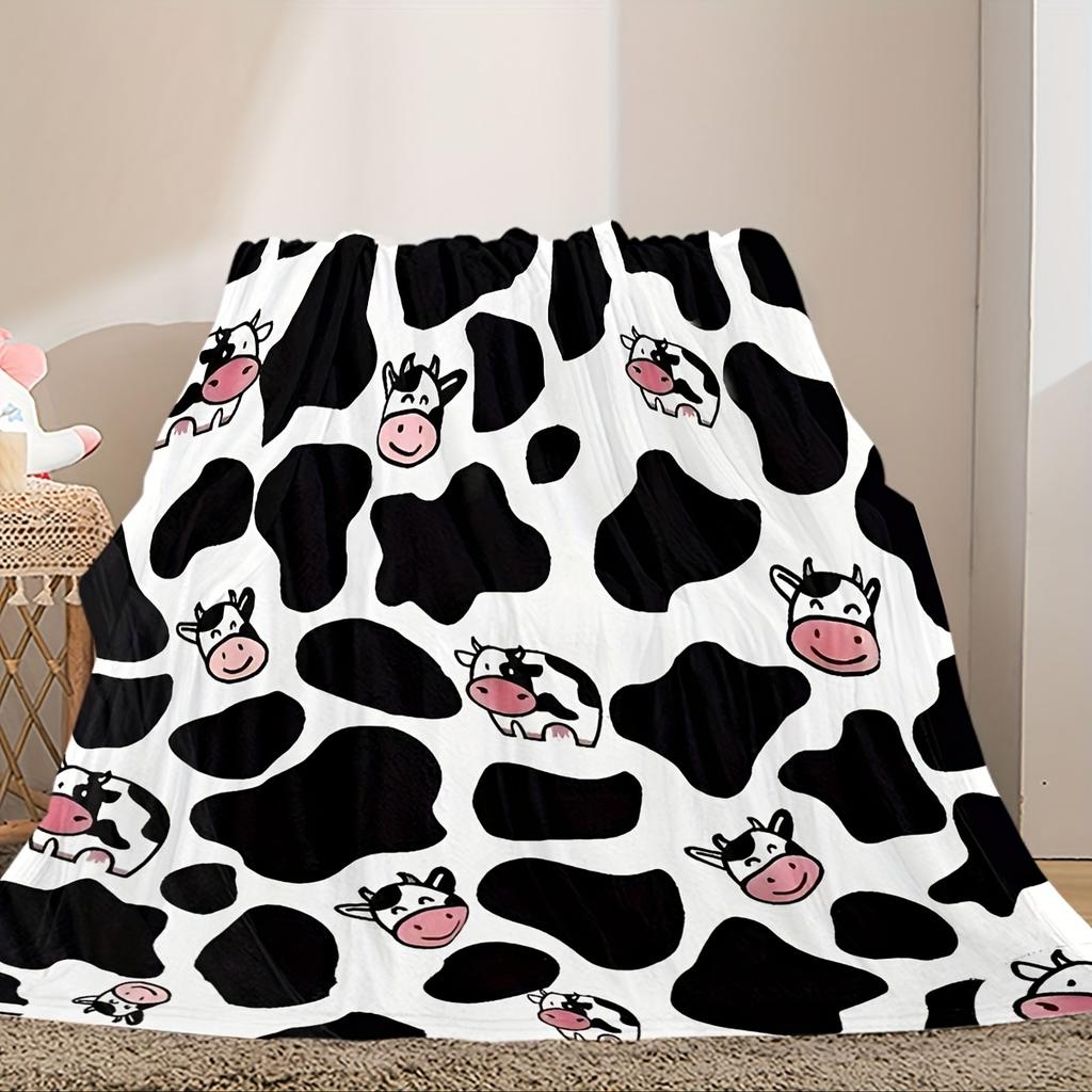 Black Cow Print Throw Blanket, Cow Sofa Blanket, Cozy Skin-Friendly Blanket, Gift for Cow Lovers