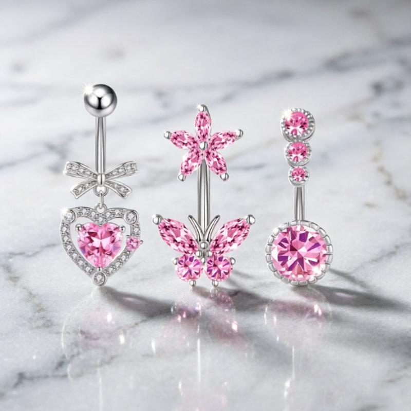 Premium Stainless Steel Navel Ring Hypoallergenic Sparkling Zircon Belly Button Piercing for Party