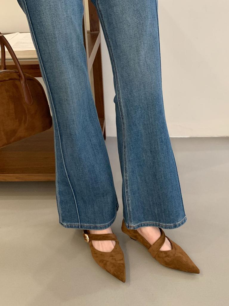 French Temperament Pointed Suede One-word Strap Single Shoes Women's Shoes 2025 Spring, Autumn and Winter Low-heeled Commuting Evening Shoes