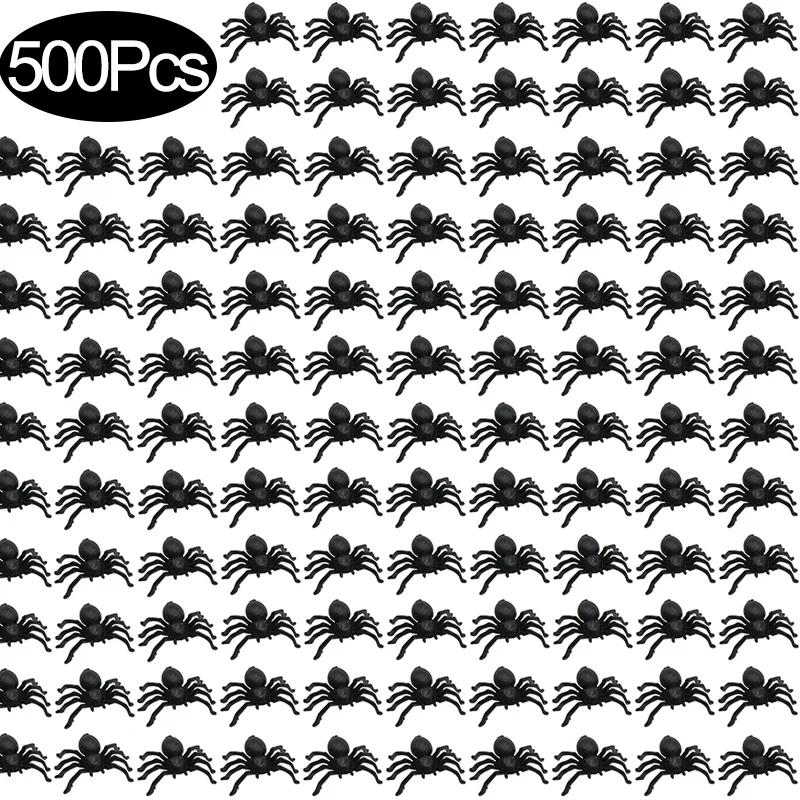 500/50pcs Black Mini Spider Horror Black Spider Simulation Haunted House Spider Decoration Kids Toy Halloween Party Decoration