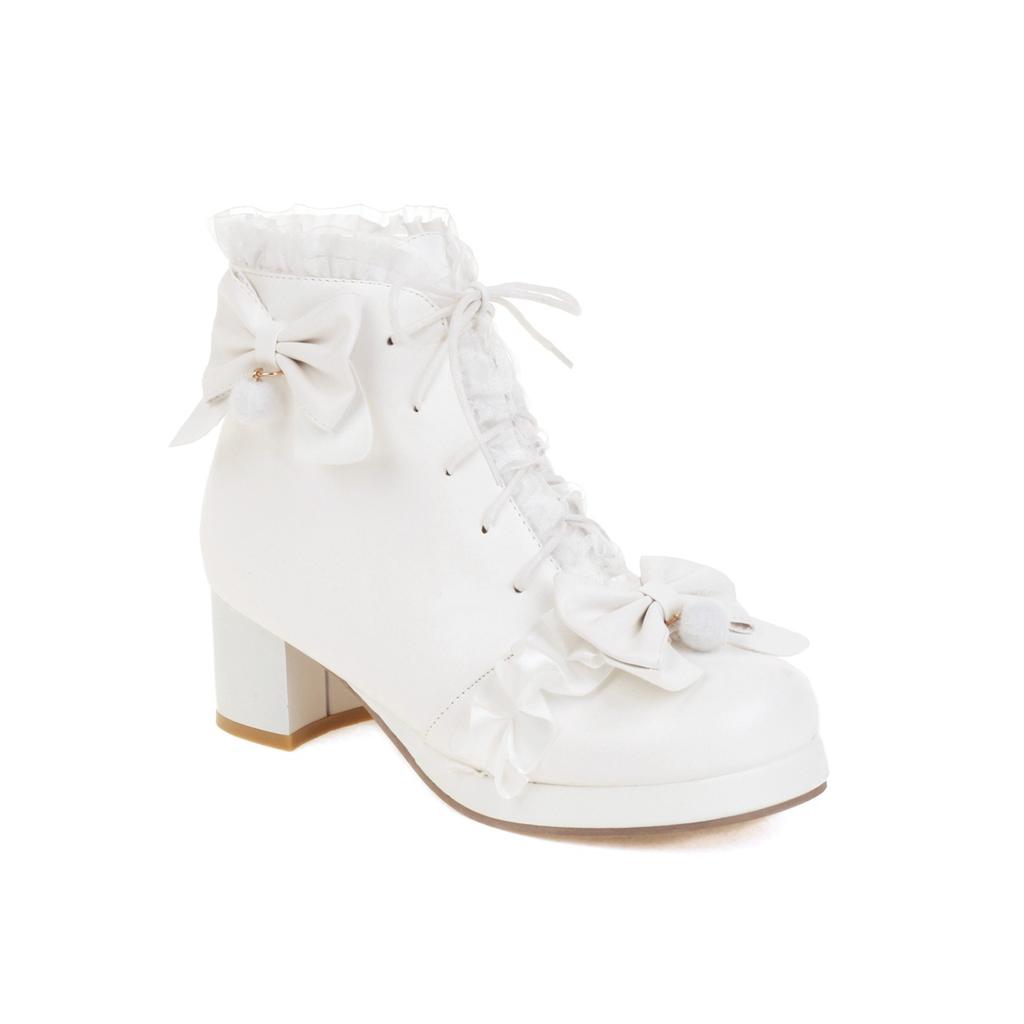 Large Size - Short Boots Coarse Heel White Martin Boots Sweet beautiful women boots Winter Lolita Waterproof Table