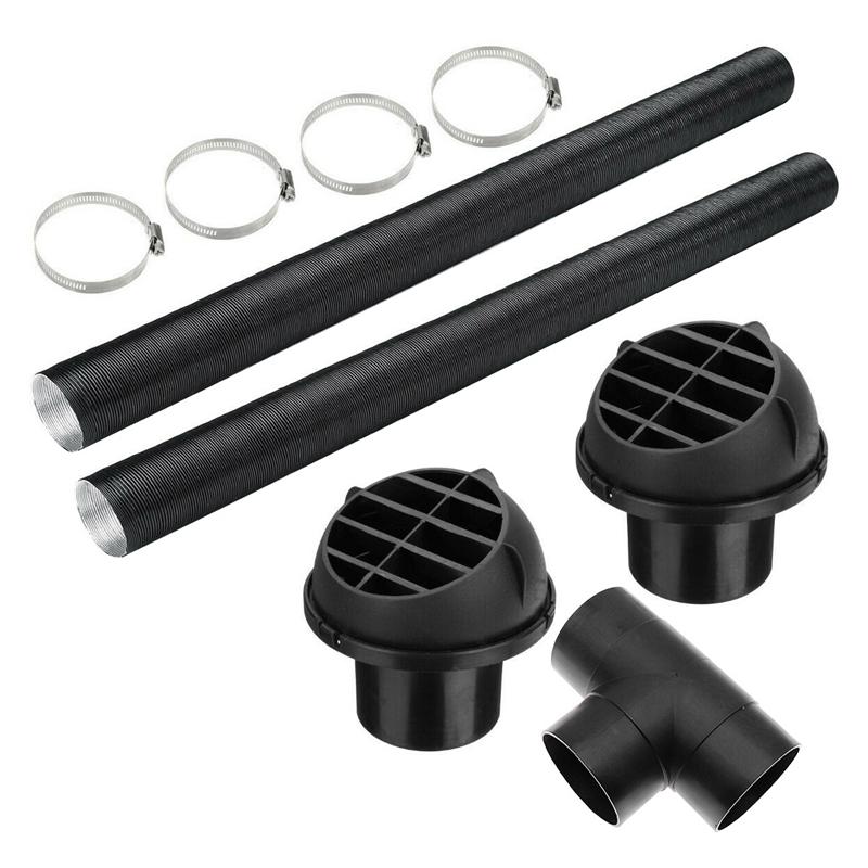 

60mm Car Auto Heater Pipe Duct T Piece Warm Air Outlet Vent Hose Clips Set for Parking Heater Webasto Eberspacher чорний