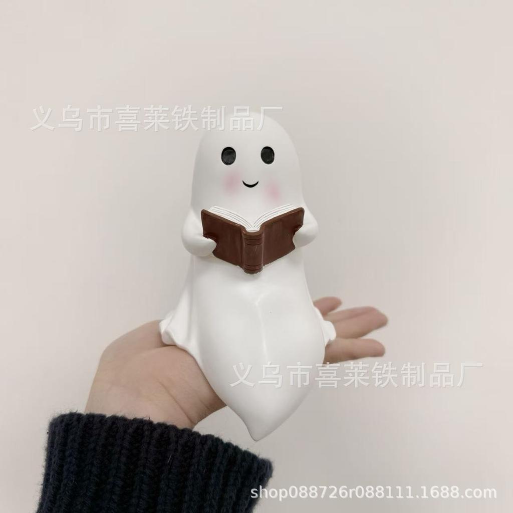 Halloween Ghost Reading Book Statue Ornament Resin Craft Home Decor Desk Gift