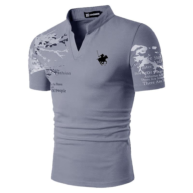 2023 New Solid Summer Casual Standing Neck Short Sleeve Men's Shirt, Hawaiian Street Daily Men's Shirt.