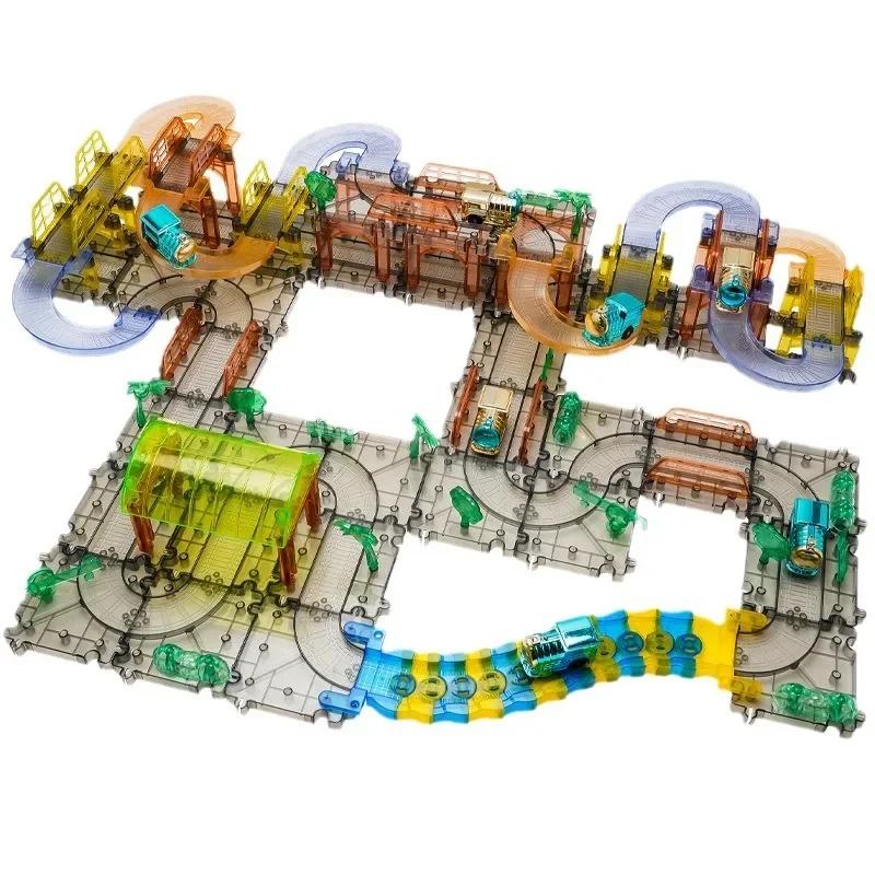 Non-Toxic Transparent Electric Track Train Toy Car Train Puzzle Diy Assembling Track Children'S Educational Toys For Kids Birthday Gifts