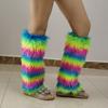 Winter 80s Furry Long Socks Leggings Cover Leg Warmer Punk Boots Socks Plush Vintage Rainbow Warm Boot Cuffs Leg Cover