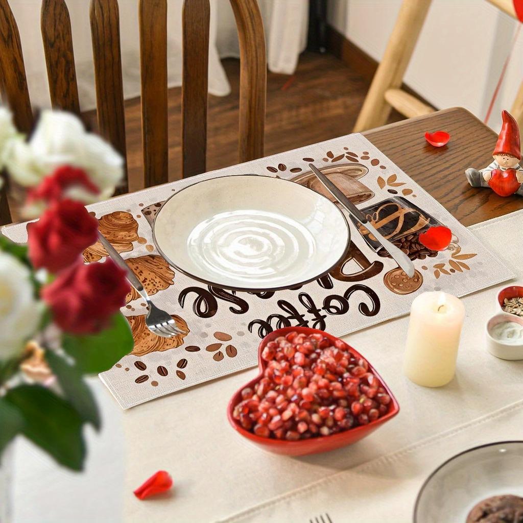 4pcs Coffee-Themed Placemat Set | Adorned with Coffee and Cappuccino Designs, Featuring "Coffee Please" Message, 12x18 Inches