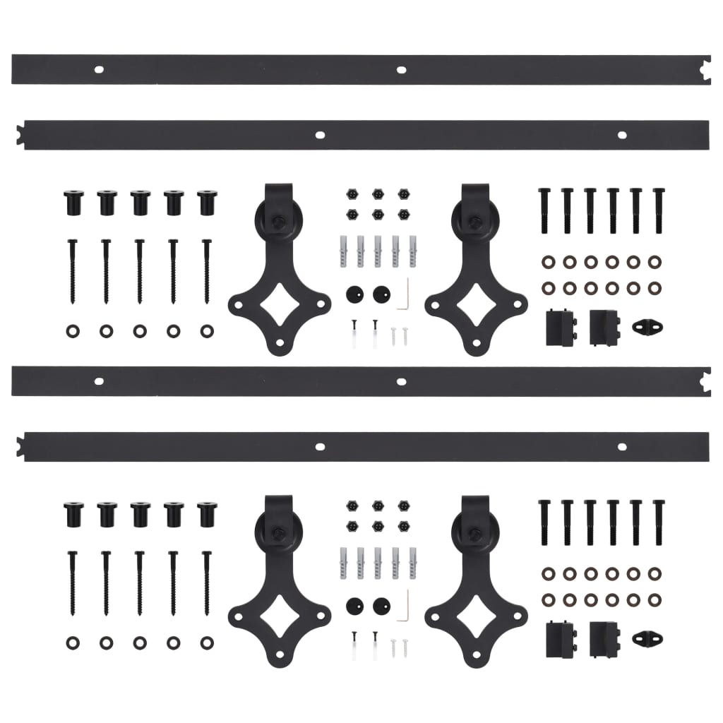 Sliding Door Hardware Sets 2 Pcs 183 Cm Steel Black