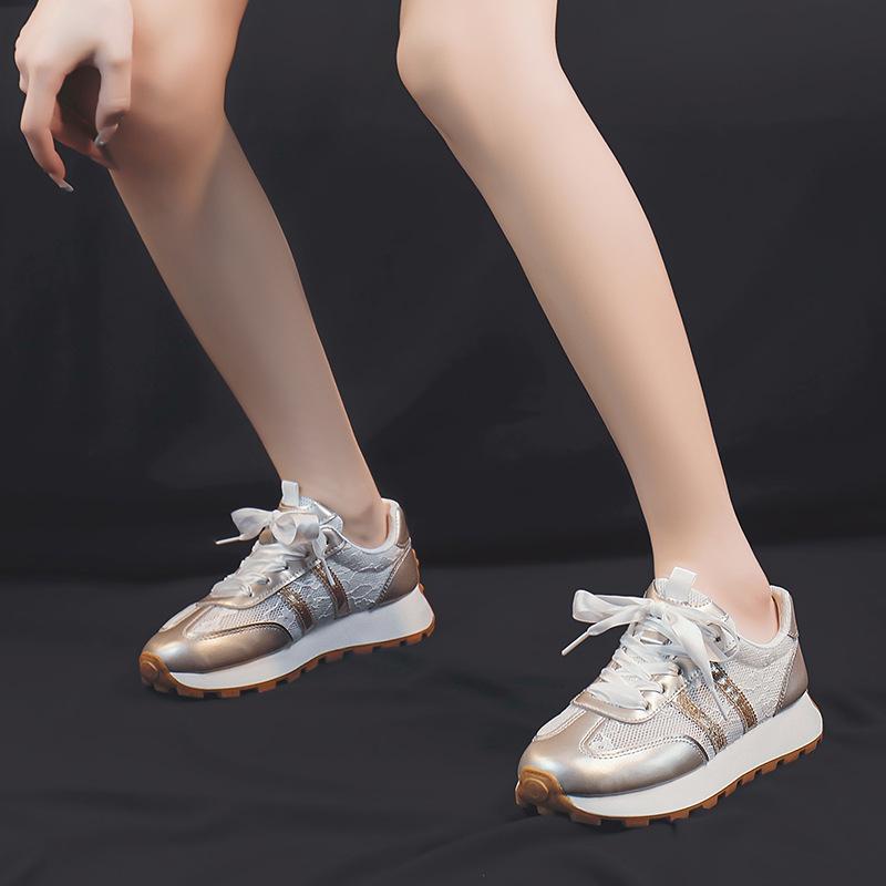Thick Bottom Spring and Autumn Non-Slip Breathable Mesh Surface Increased Casual Silver Board Shoes Cortez New Sports Shoes Women's Fashion