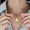 Vnox Chic Initial Square Necklaces for Women Girls,Gold Color Stainless Steel Hollow Letter A-Z Monogram Name Pendant Collar