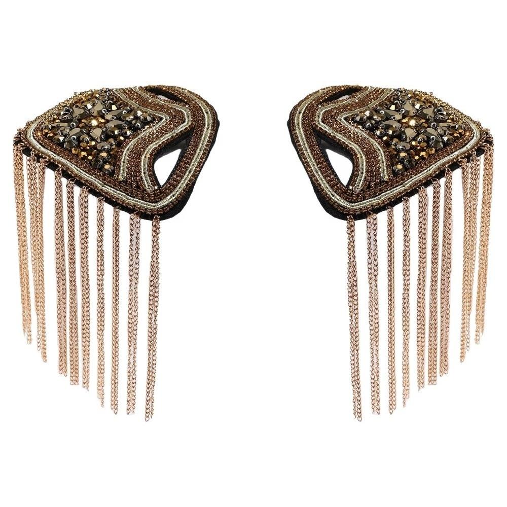 1PC Beaded Decoration Tassel Epaulette Sparkling Shoulder Brooch Pin  Clothing Decoration