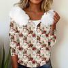 Women's Fashion Casual Sweater Zipper Print Cardigan Plush Hooded Jacket