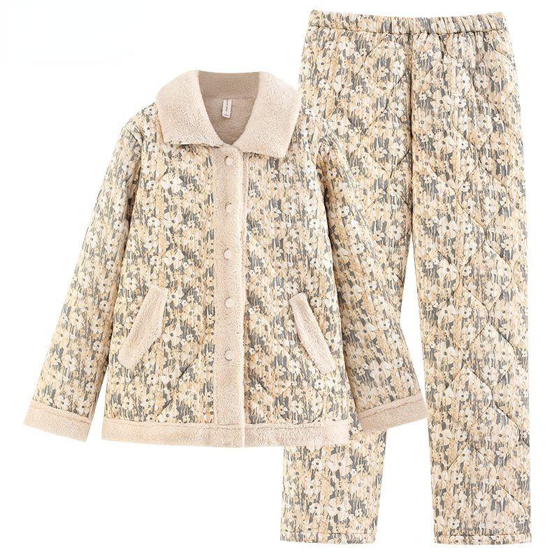 Нові жіночі піжами осінь-зима Теплий одяг з бавовняною підкладкою Тришаровий бавовняний одяг для сну Великий розмір Домашній одяг