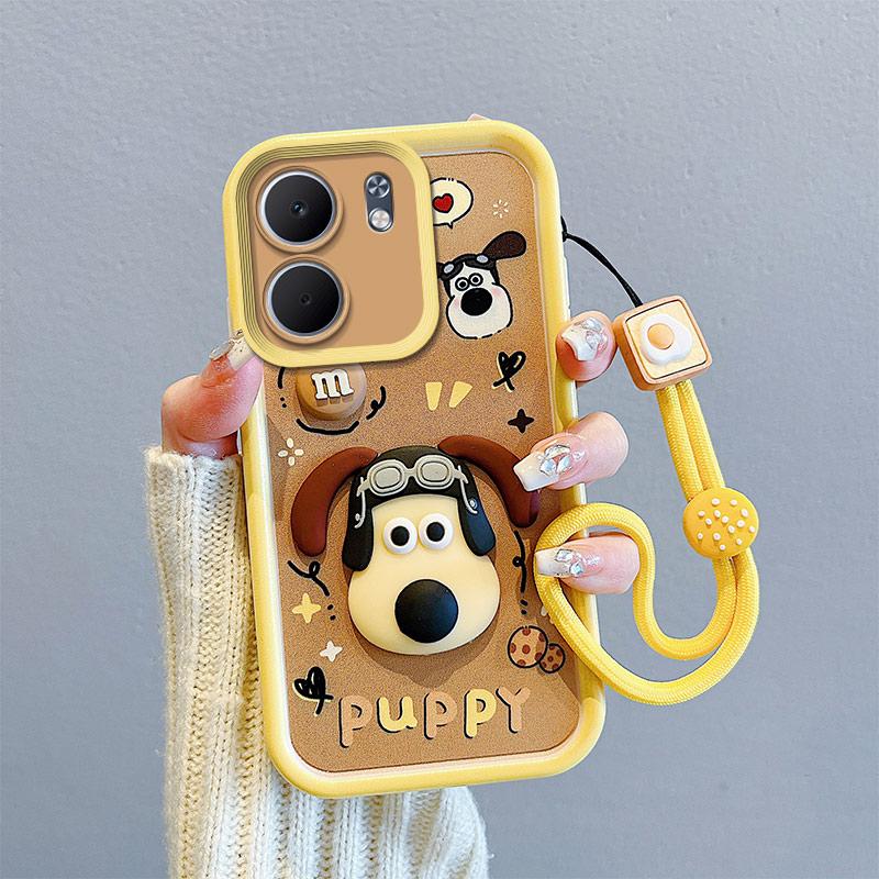 KEYSION Støtsikkert deksel til OPPO A5X 5G med snor Myk silikon Søt 3D tegneseriefigur Telefonbakdeksel til OPPO A5X