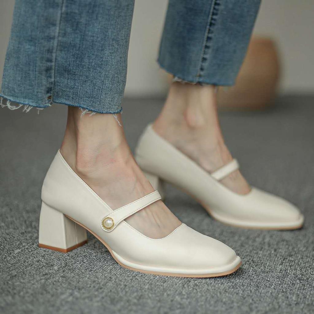 Fashion 2025 Autumn New Thick Heel Mary Jane Pumps Shallow Mouth Casual One Pedal Retro Sandals Thick Heel Single Shoes Women