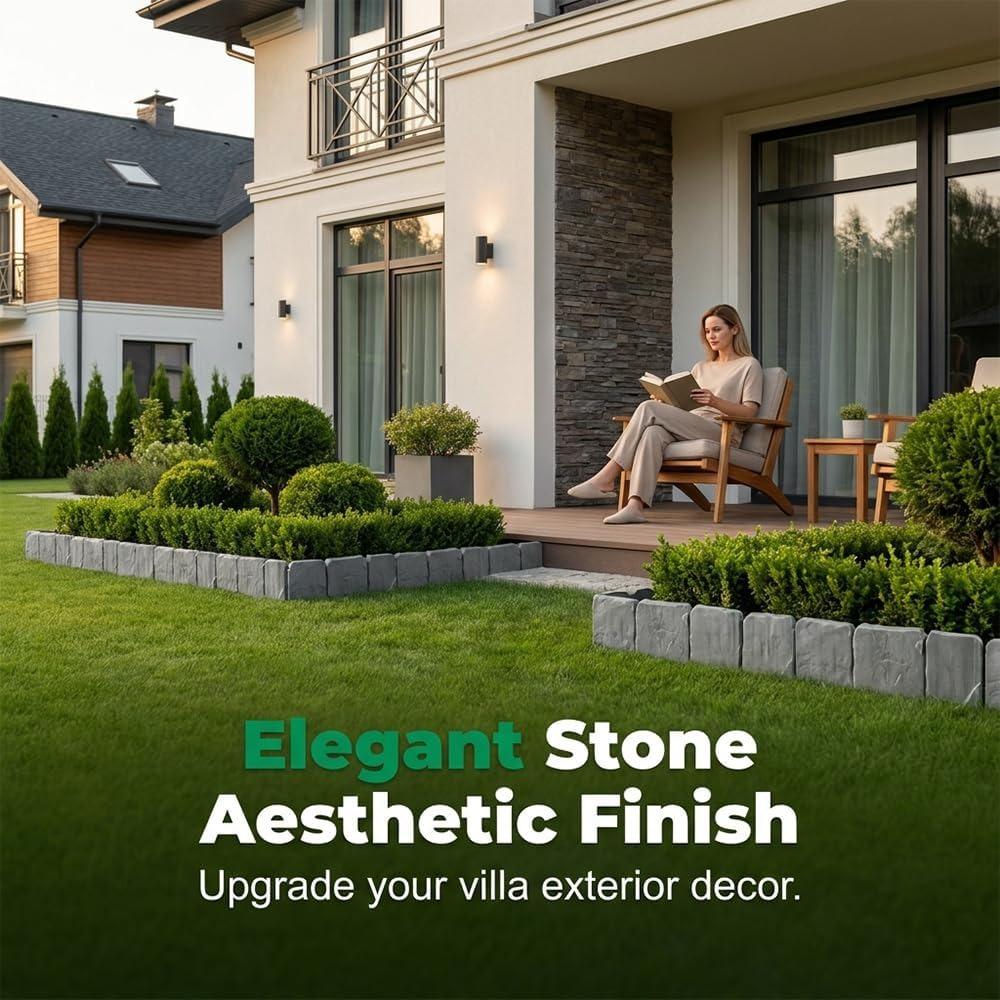 Imitation Plastic Stone Garden Fence, 2026 Upgrade Retaining Edging Border Grey Cobbled Effect Landscape Decor Interlocking Decorative (20, Gray)