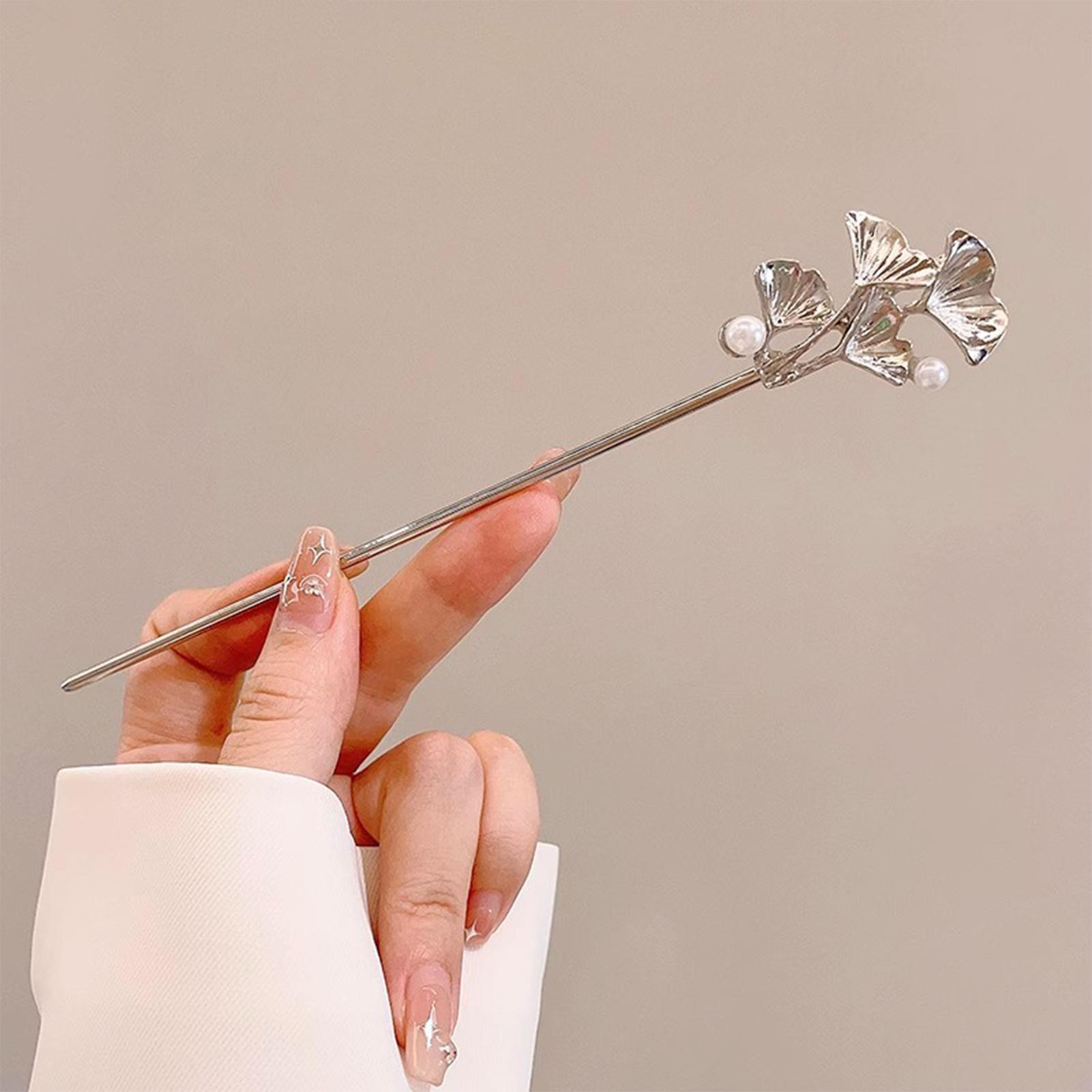 Women Pearl Ginkgo Leaf Hair Stick For Women Traditional Chinese Hanfu Hair Accessories Girls Hairpin Elegant Hair Chopsticks