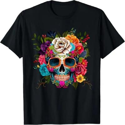 Kostium Dia De Los Muertos Damska Koszulka Dzień Zmarłych Cukrowa Czaszka
