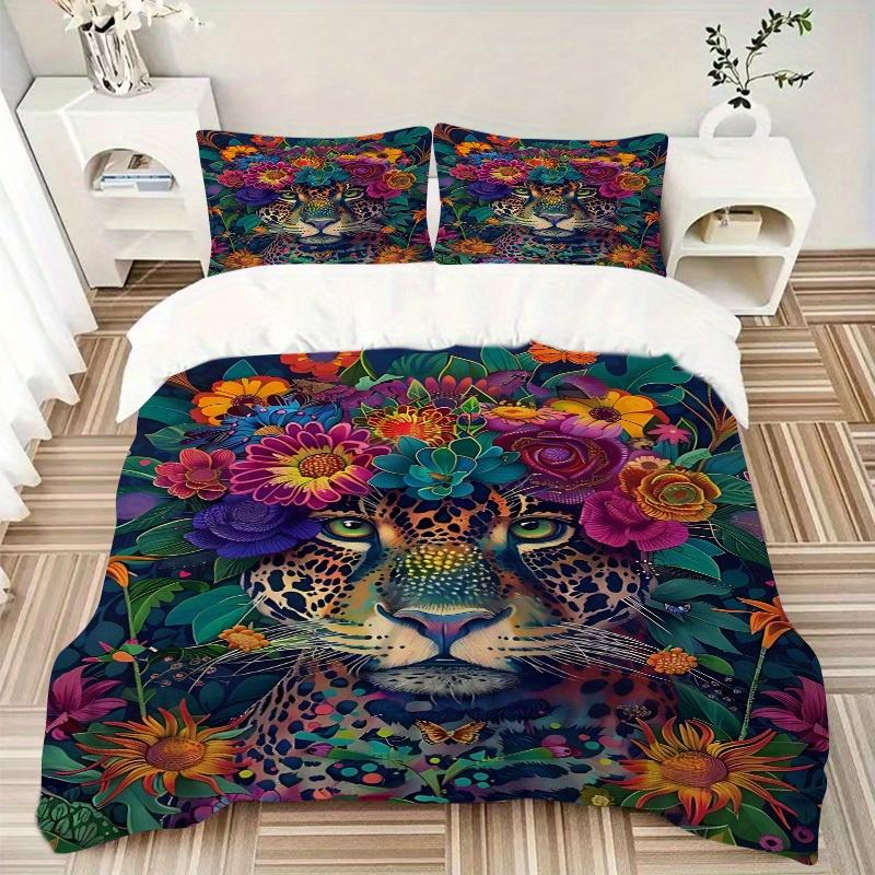 3pcs Floral Leopard Print Bedding Set, Breathable And Soft, Suitable for All Seasons Machine Washable, Suitable for Bedroom Decoration,yy250822196