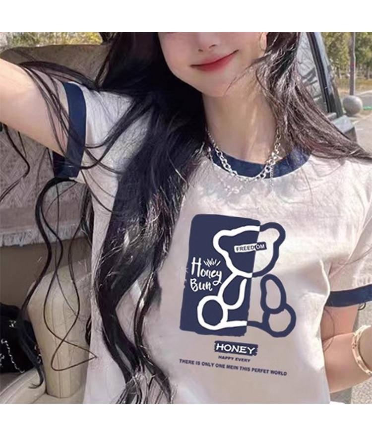 2025 New Loose Slimming Contrasting Short-Sleeved T-Shirt for Women's Summer Versatile and Beautiful Printed Top