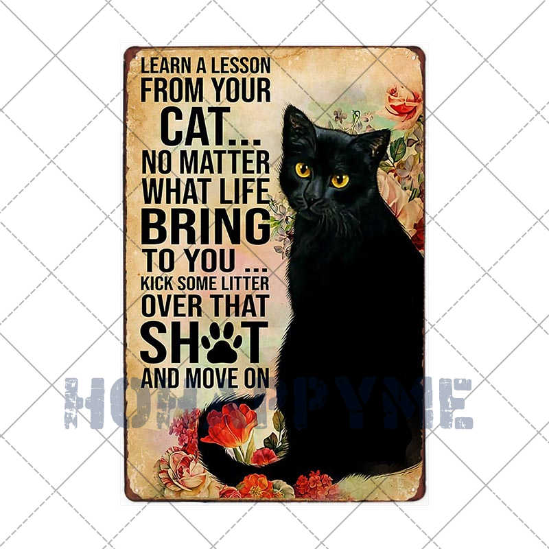 Lustiges Katzen-Vintage-Metallschild, Teller, Dekoration, Hausmalerei, Wohnzimmer, Tierhandlung, Poster, Wand, Retro-Dekor, Kunstplakate, 20 × 30 cm