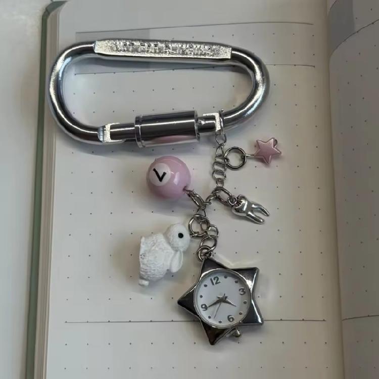 Unique Rotating Star Keychain Accessory With Time Display Stainless Steel Alloy Gift Timepiece Pendant Keyring