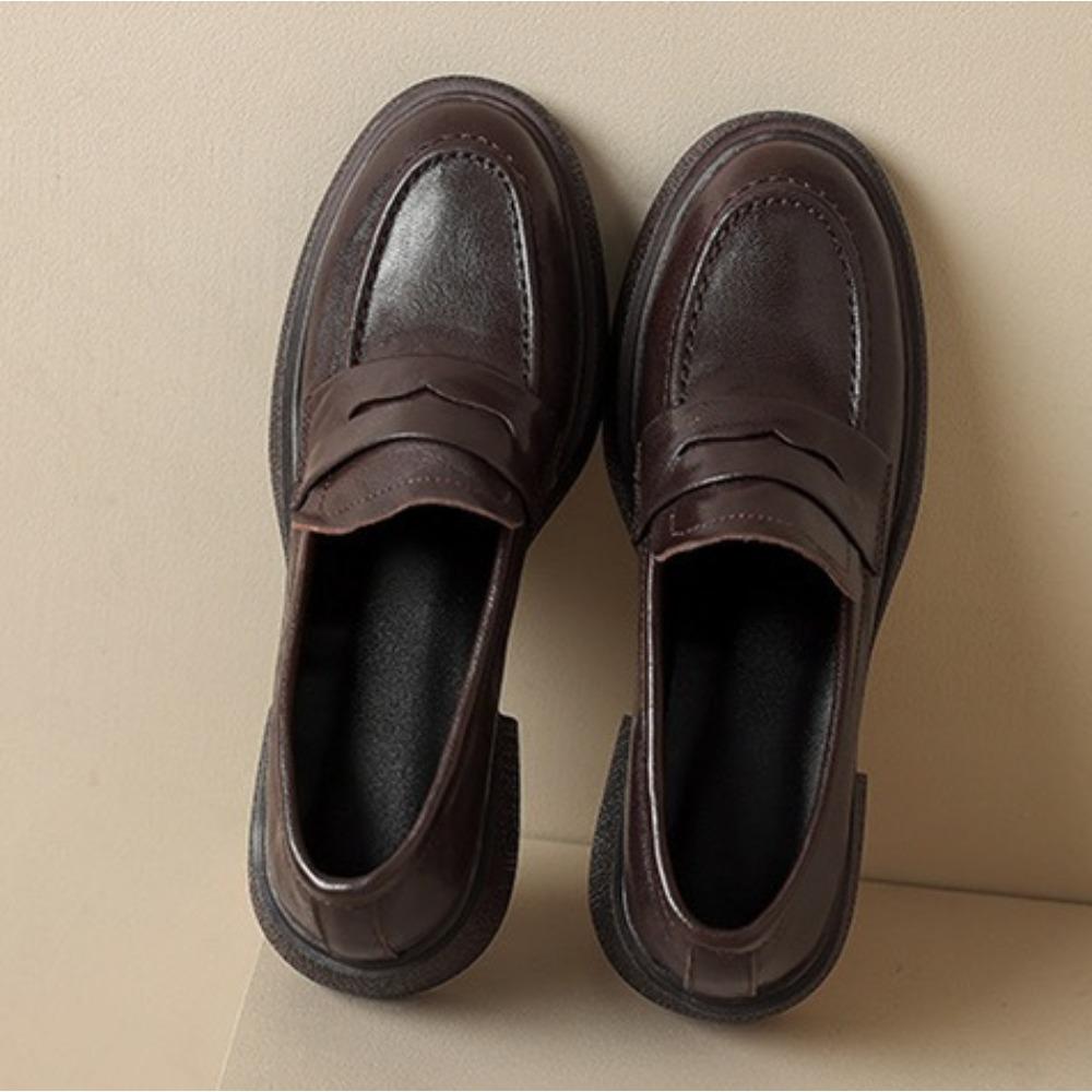 Women's Loafers Spring and Autumn Retro Platform Shoes One-pedal Leather Shoe Women's New British Thick Heel Pumps Shoes Women