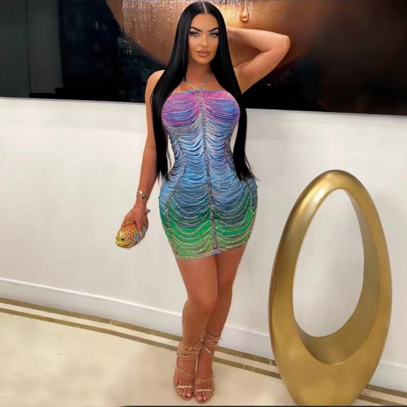 Women's Sexy Halter Hot Drill Bag Hip Slim-fit Short Dress Fashion Casual Party Dress