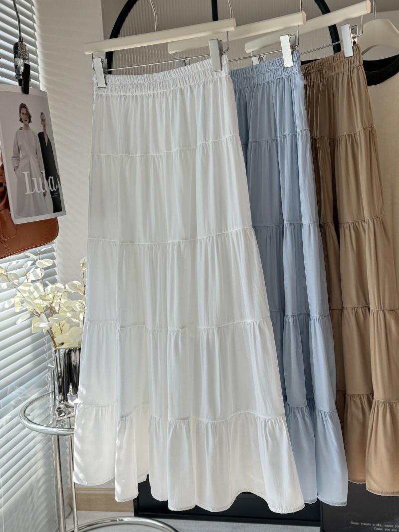 

High-Waisted Women s Tiered A-Line Umbrella Skirt - 2025 Spring Collection, Versatile and Elegant Design One Size белый
