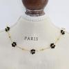 Elegant 18K Gold Beaded Necklace & Flower Bracelet in Titanium Steel