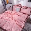 4 PCS Elegant Lace Cotton Bedding Set Bed Sheet Bed Cover Queen/king Size Solid Color Quilt Cover