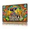 Vintage-inspiriertes Tequila serviert hier Metallschild Lebendiges Skelett mit Sombrero-Design Perfekt für Hausbars Küchen Ruheräume