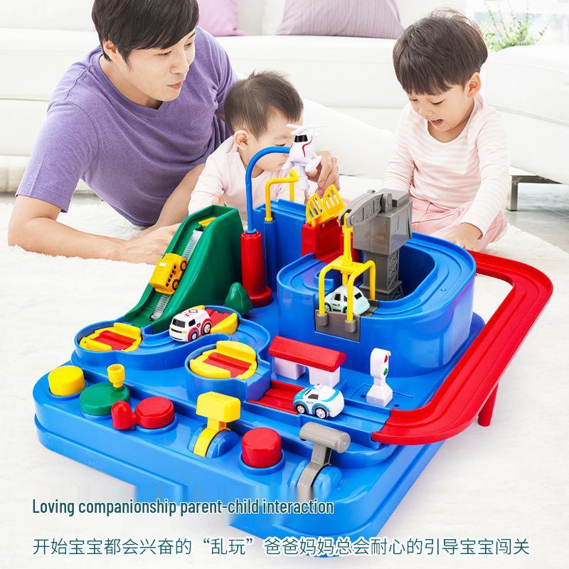 Adventure Boy's Cross-Border Car Challenge: Educational Track & Train Parking Lot Toy