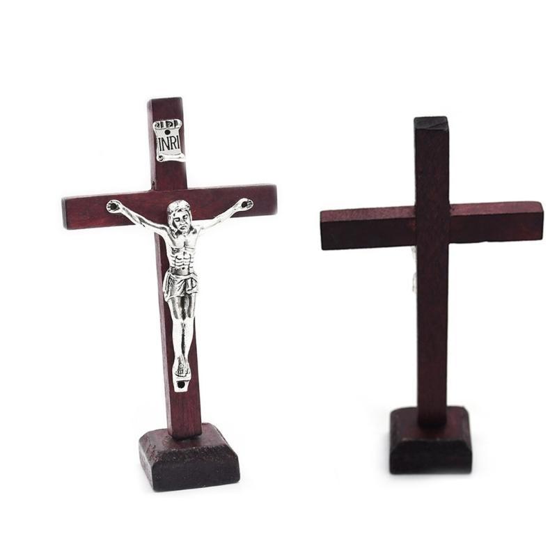 10pcs Wooden Ornament Tabletop Ornament Standing Crucifix Decoration