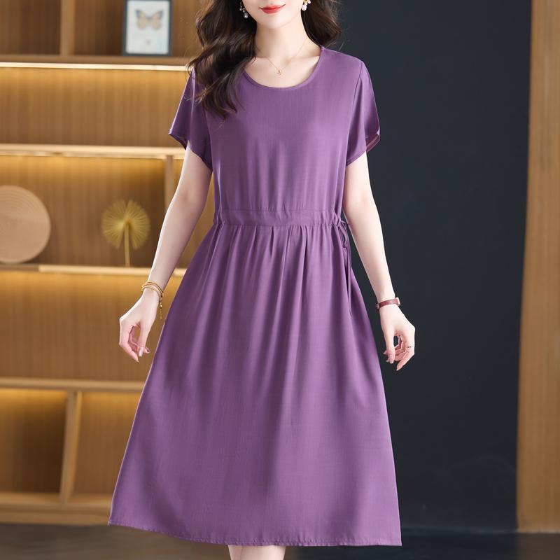 

Летние женские элегантные платья больших размеров с коротким рукавом повседневное длинное платье винтажная одежда 5XL фиолетовый
