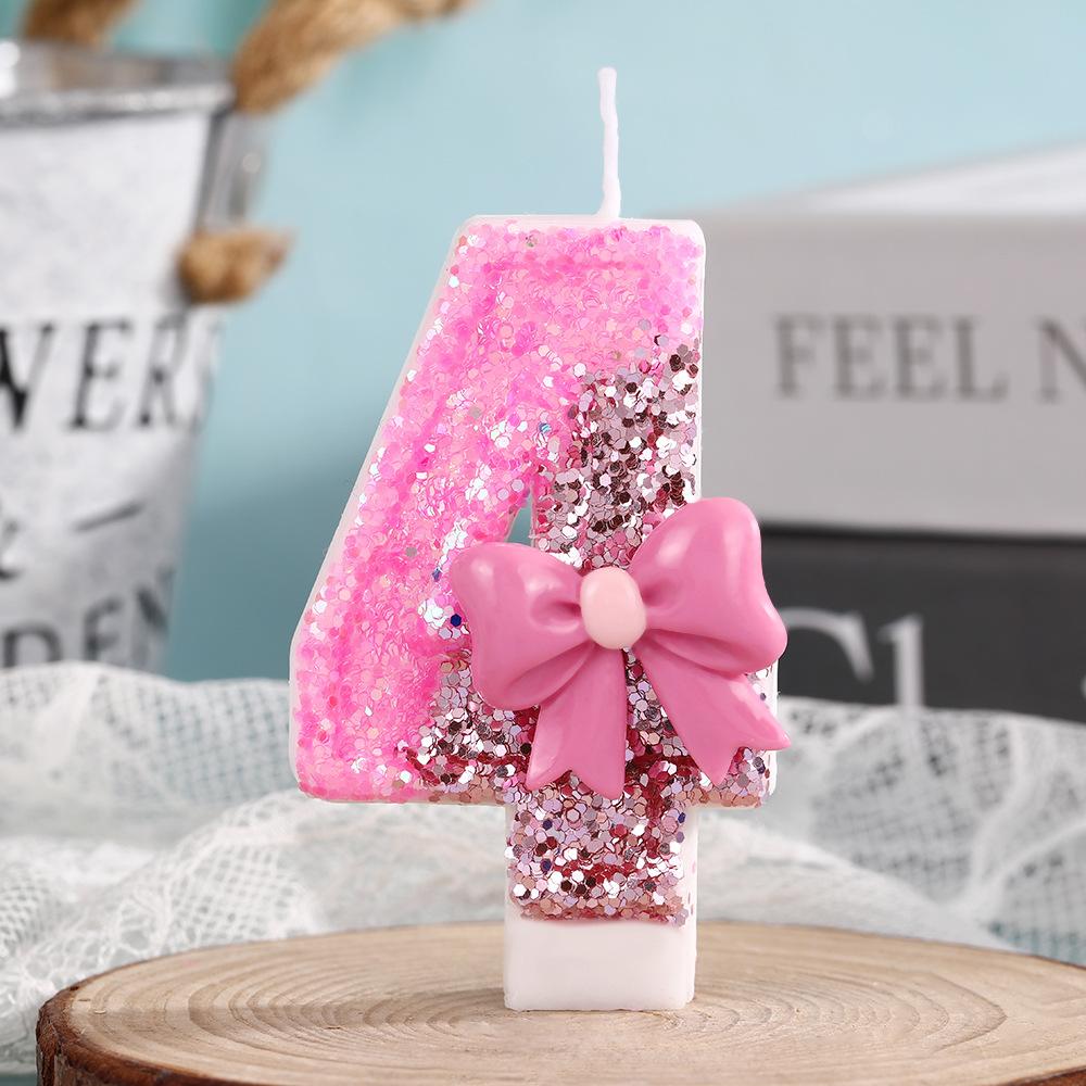0-9 Birthday Decorations, Including Pink Bow Digital Candles for 0-9 Birthday Cakes, Exquisite Decorations At the Top of the Cak