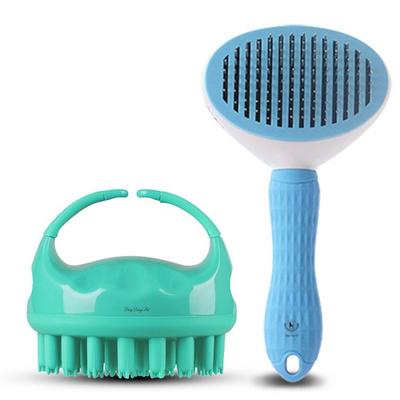 Dingdong Pet Pet Rund Schampo Massageborste + Tryck One-Touch Pinborste Set, Mynta (Massageborste..., 1 set), Koreanskt schampo för husdjur
